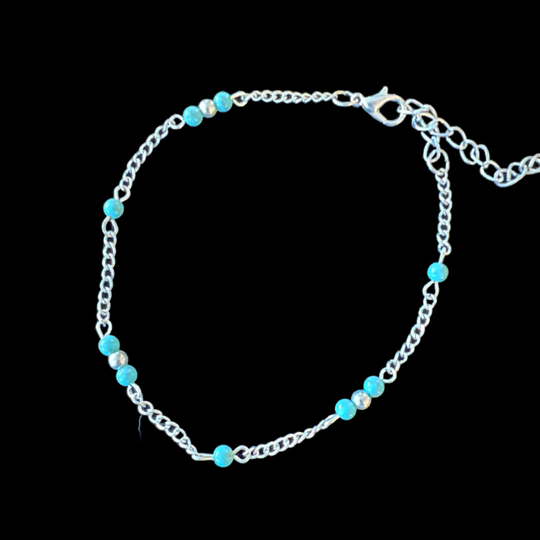Ankle Bracelet, Blue Beads