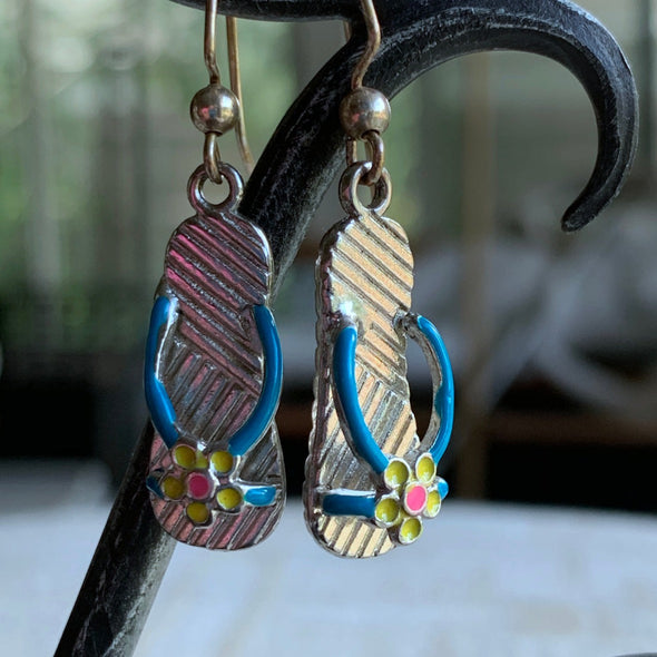 Earrings, Blue Strap Flip Flops
