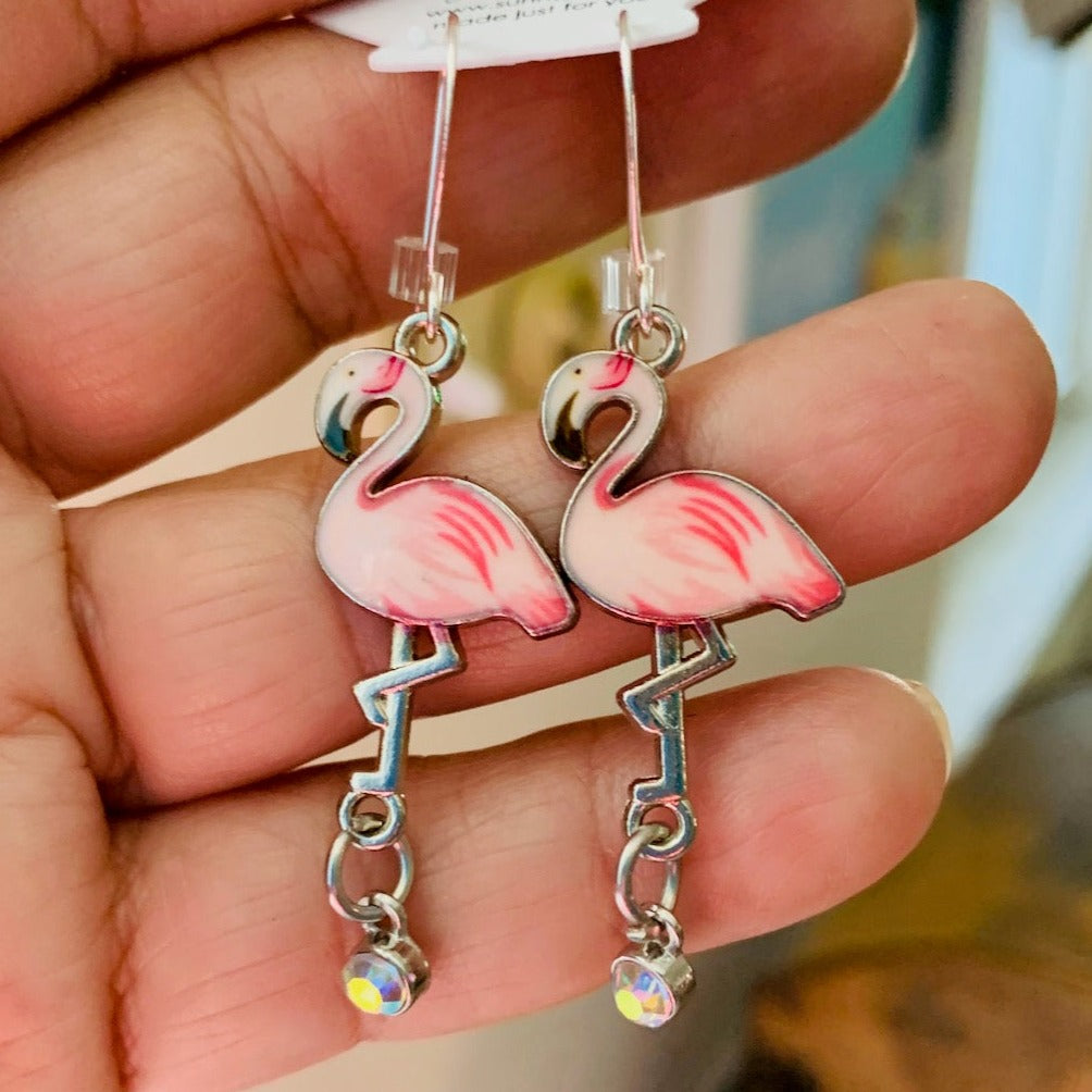 Dangling Flamingo, Earrings