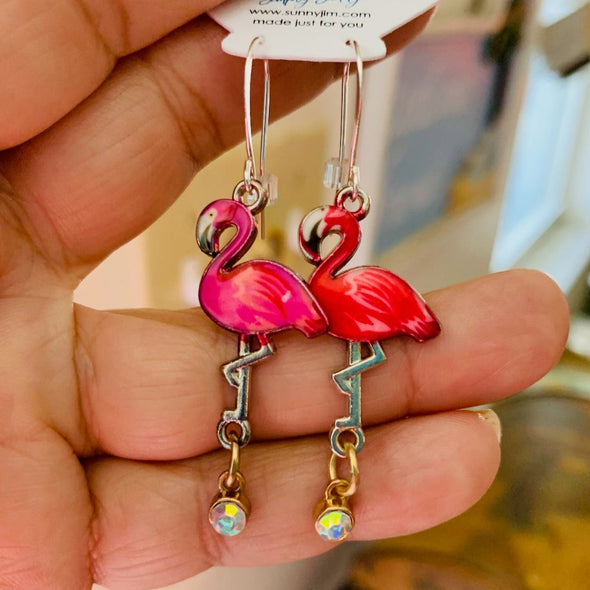 Earrings, Dangling Flamingo