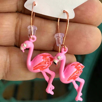Earrings, 3D Flamingos