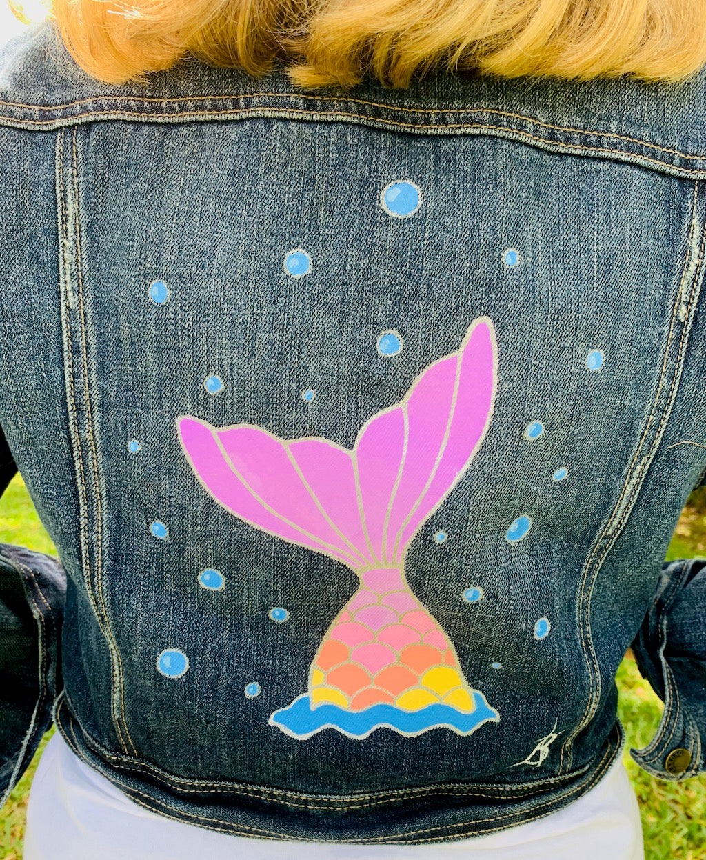 Recycled Denim Jacket, Hand-painted Mermaid Tails – Sunny Jim Music