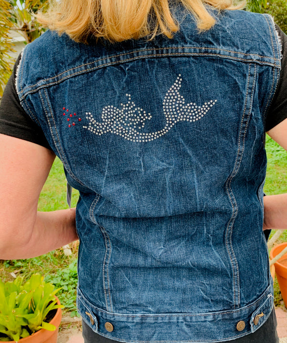 Levis Denim Vest, Red Hibiscus