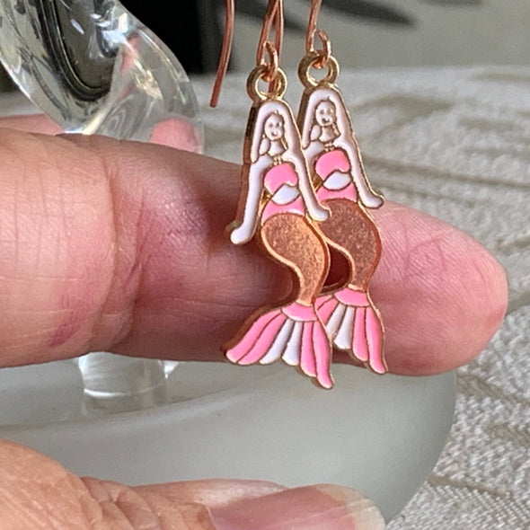 Earrings, Enamel Mermaids