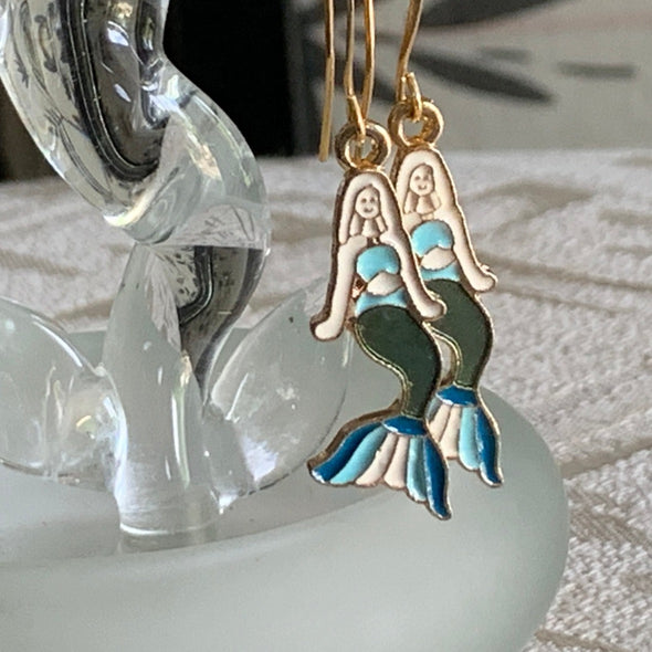 Earrings, Enamel Mermaids