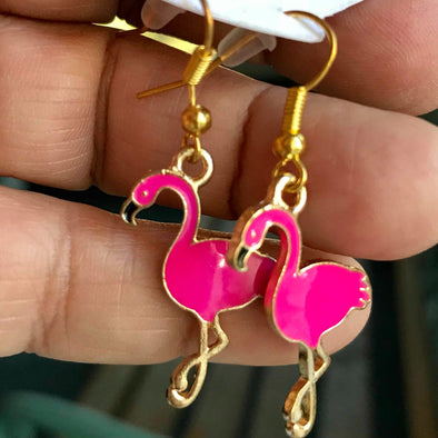 Earrings, Enamel Flamingos