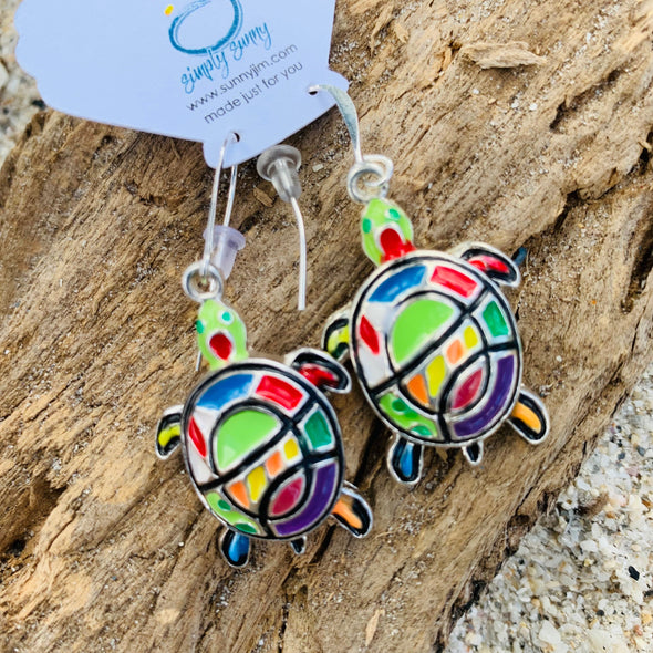 Earrings, Enamel Sea Turtle